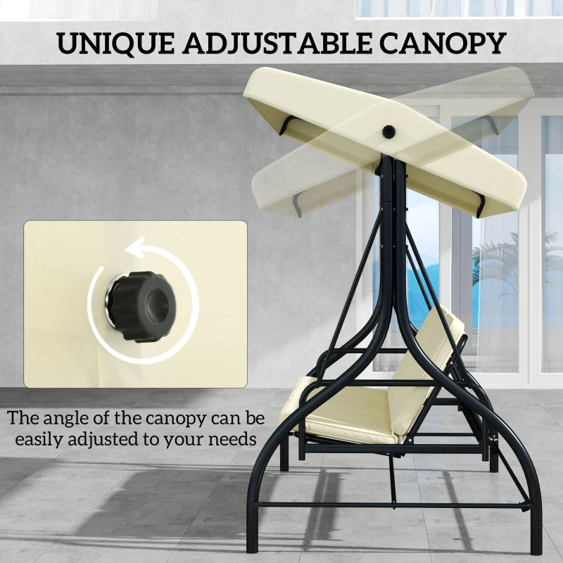 Outsunny Convertible Patio Swing Bed with Canopy and Cushions, 3 Seater Porch Swing for Outdoor, Backyard, Garden, Beige