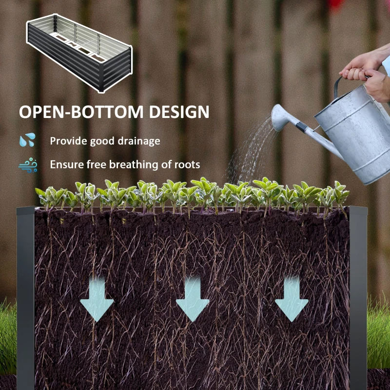 Outsunny 8 x 2.6 x 1.5ft Galvanized Raised Garden Bed, Reinforced Outdoor Planter Box with Open Bottom, Dark Grey