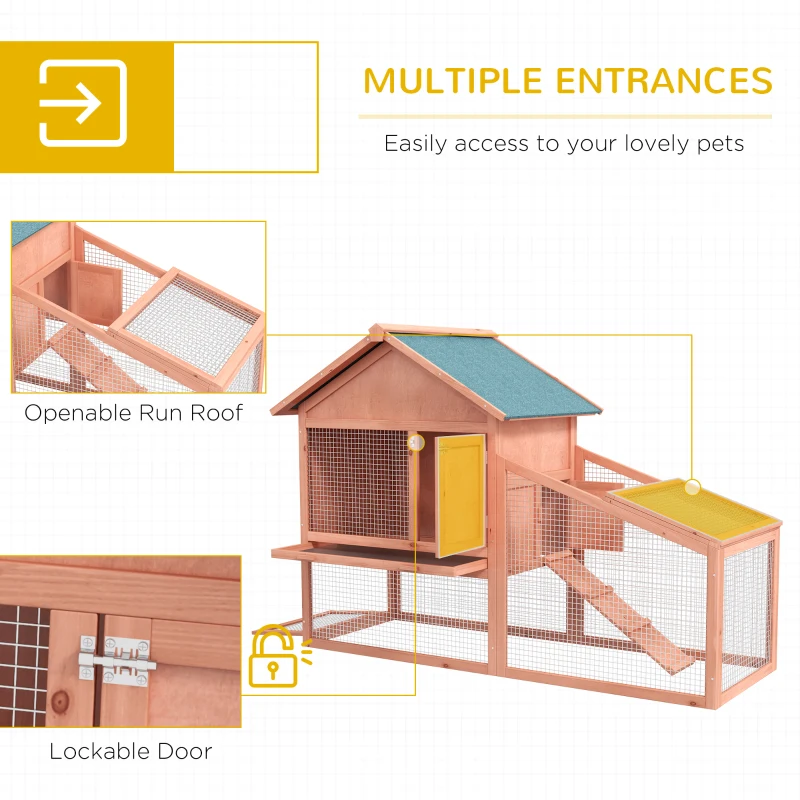 PawHut 2 Tier Rabbit Hutch Outdoor Bunny House Guinea Pig Cage with Removable Tray, Ramp, Asphalt Roof