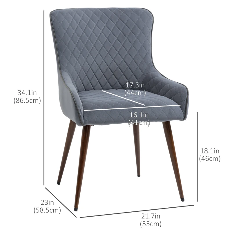 HOMCOM Dining Chairs Set of 2, Modern Wingback Kitchen Chairs with Velvet Fabric Upholstery, Tufted, Steel Legs, Accent Arm Chairs for Living Room, Dining Room, Bedroom, Grey