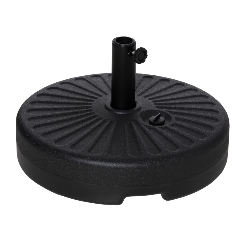 Outsunny Fillable Patio Umbrella Base Stand, Round Plastic Umbrella Holder for Outdoor, Patio, Garden, Deck and Beach, 46lb Capacity Water or 57lb Capacity Sand, Fit Dia 38mm Pole, Black