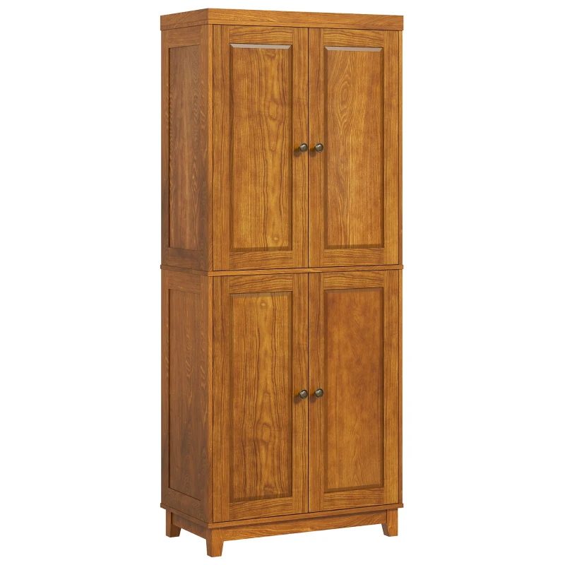 HOMCOM 72.5" Kitchen Cabinet, Pantry Storage Cabinet with 4 Doors and 2 Adjustable Shelves for Dining Room, Distressed Brown