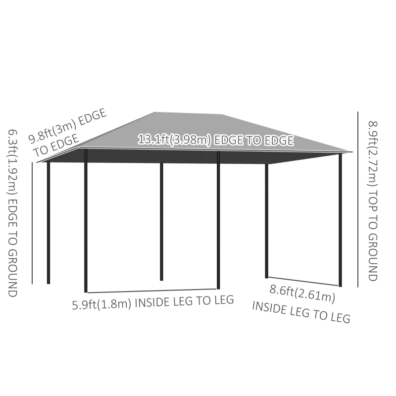 Outsunny 13'x 10' Soft-top Steel Patio Gazebo Canopy Party Tent with 6 Removable Curtains and Drainage Holes, Grey