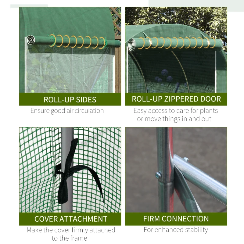 Outsunny 6' x 6' x 6' Tunnel Greenhouse Outdoor Walk-In Hot House with Roll-up Plastic Cover and Zippered Door, Steel Frame, Green