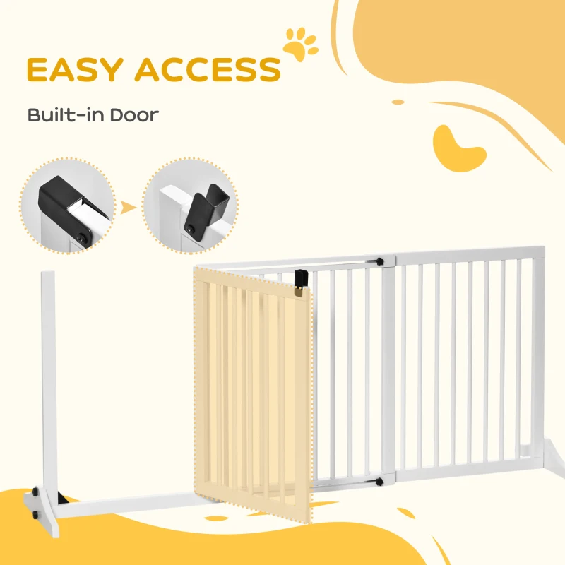 PawHut Freestanding Length Adjustable Wooden Pet Gate with Lockable Door 3 Panels, White