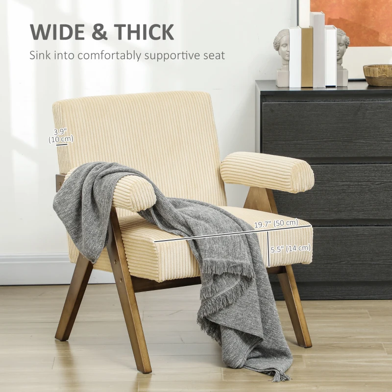HOMCOM Corduroy Accent Chair Armchair with Wide Seat and Soft Padded Armrests for Reading, Bedroom, Beige