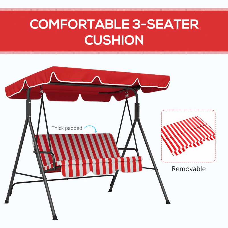 Outsunny 3-Seater Outdoor Porch Swing with Adjustable Canopy, Patio Swing Chair for Garden, Poolside, Backyard, Red
