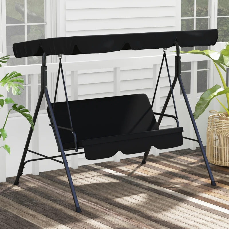 Outsunny 3-Seat Outdoor Patio Swing Chair w/ Cushion, Steel Frame Stand, Adjustable Tilt Canopy for Patio, Garden, Black 2
