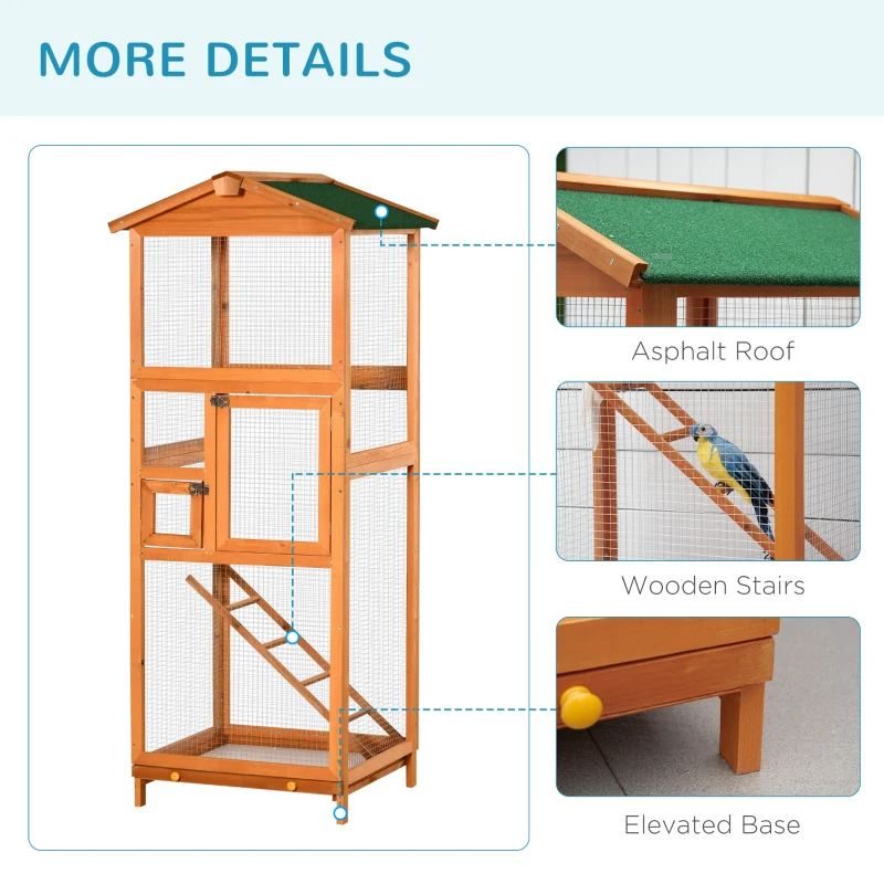 PawHut 65" Outdoor Wooden Birdcage Aviary with Pull Out Tray, Orange