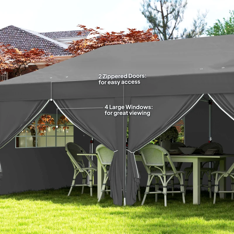 Outsunny 10' x 20' Pop Up Canopy Tent Outdoor Portable Easy Up Party Tent Garden Shade Shelter with Walls Carrying Bag, Black