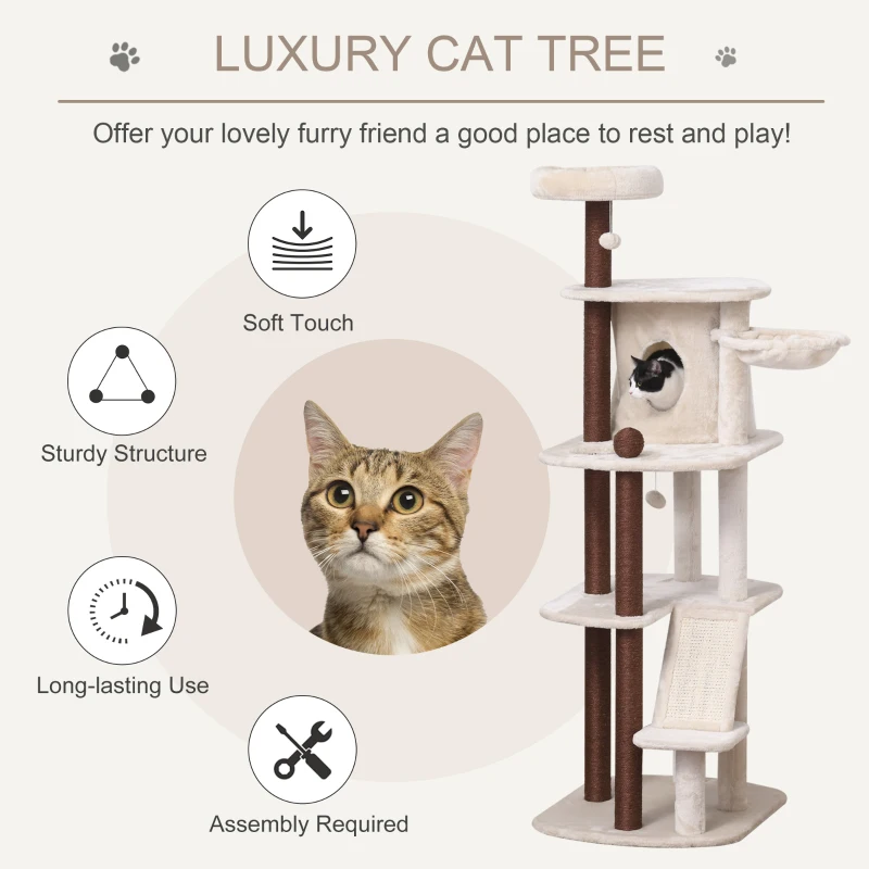 PawHut 68" Cat Tree Tower, Large Cat Condo Furniture, Multi-Level Cat Tower with Scratching Posts, Ramp, Perches, Dangling Ball