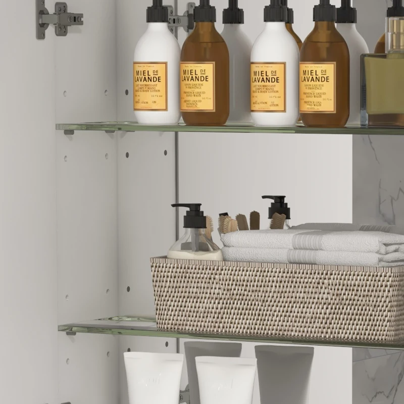 kleankin Bathroom Mirror Cabinet with Light, Bathroom Storage Cupboard with USB Charge, Adjustable Shelf, 31.5"W x 25.5"H, White