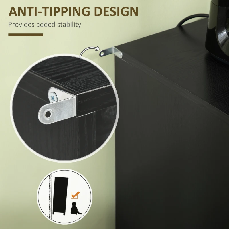 HOMCOM Kitchen Sideboard Cabinet, Boho Storage Cabinet with Shelves, Wood Legs, Decorative Rattan Doors, Black