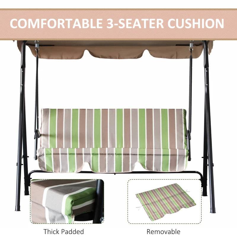 Outsunny 3-Seat Outdoor Patio Swing Chair with Removable Cushion, Steel Frame Stand and Adjustable Tilt Canopy for Patio, Garden, Poolside, Balcony, Backyard, Multi Color