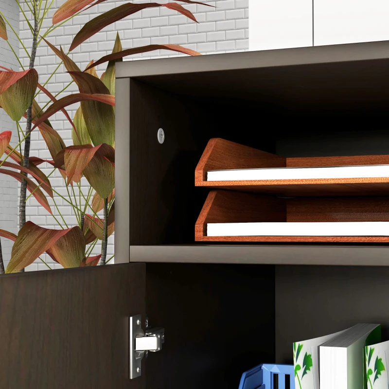 HOMCOM Mobile Printer Stand, Printer Cart with Storage Cupboard, 3 Open Shelves and 4 Rolling Wheels for Home Office, Coffee