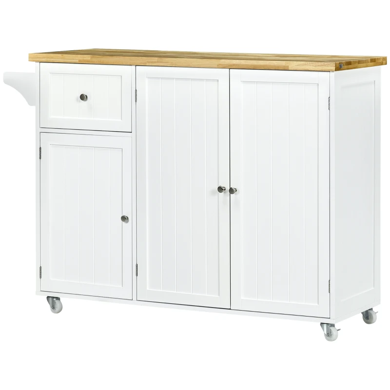 HOMCOM Triple-Cabinet Rolling Kitchen Island on Wheels, Kitchen Cart with Storage Shelf Adjustment, Rolling Utility Cart