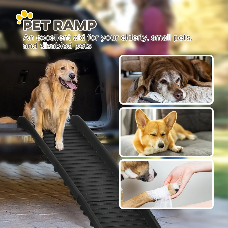 PawHut Pet Ramp for Dogs 61 Inch Long, Dog Ramps for Car, Truck, SUV, Foldable Portable