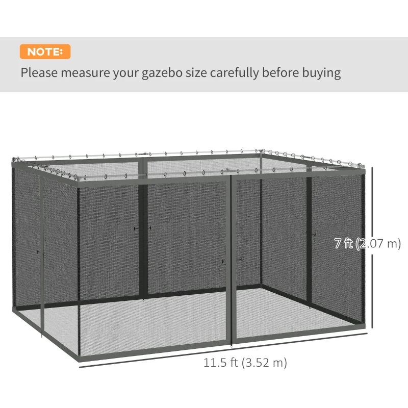 Outsunny Replacement Mosquito Netting for Gazebo 10' x 13' Black Screen Walls for Canopy with Zippers