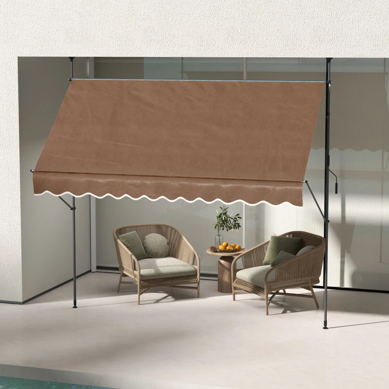 Outsunny 10' x 4' Manual Retractable Awning, Non-Screw Patio Awning, UV Resistant, for Window or Door, Coffee