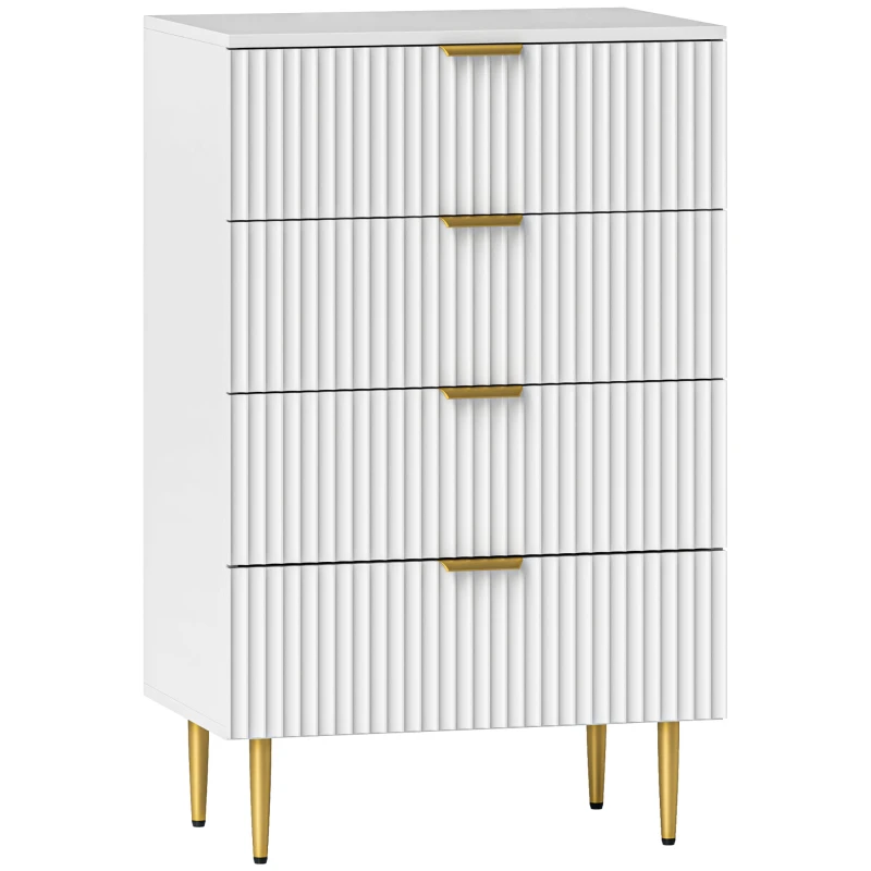 HOMCOM Modern Chest of Drawers 4 Drawer Dresser for Bedroom with Gold Legs and Handles, White