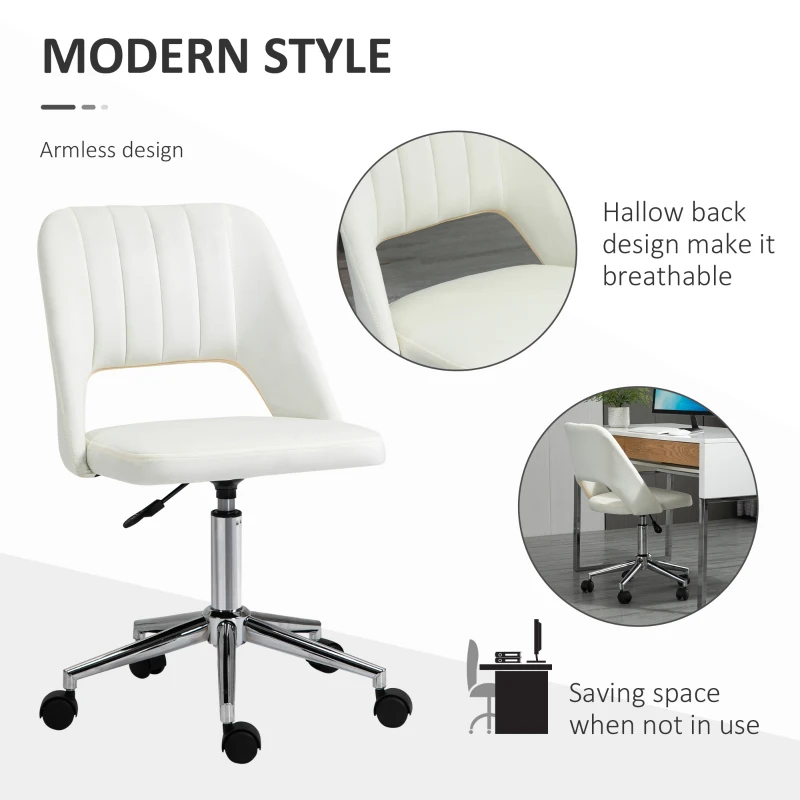 Vinsetto Mid Back Office Chair Velvet Fabric Swivel Scallop Shape Computer Desk Chair, Cream White