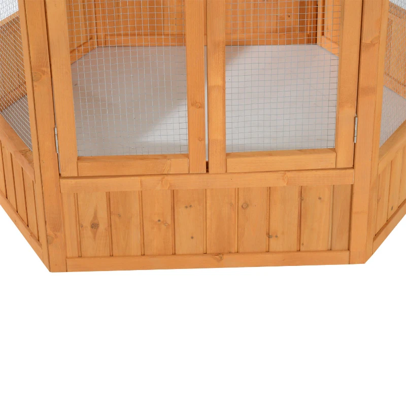 PawHut 69" Wooden Hexagonal Outdoor Aviary Flight Bird Cage With Covered Roof, Brown(m-9)