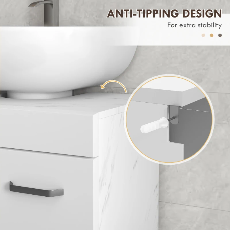 kleankin Bathroom Vanity Under Sink Cabinet, Pedestal Cabinet Storage with Double Doors and Adjustable Shelf, White Marbling