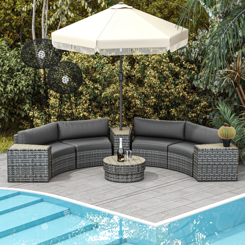Outsunny 8 Piece Patio Furniture Set with 4 Rattan Sofa Chairs & 4 Tables with Storage & Umbrella Hole, Mixed Gray