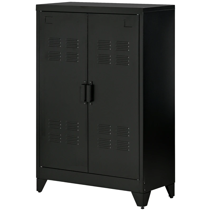 HOMCOM Industrial Storage Cabinet, Steel Garage Cabinet with Double Doors and Adjustable Shelves, Black