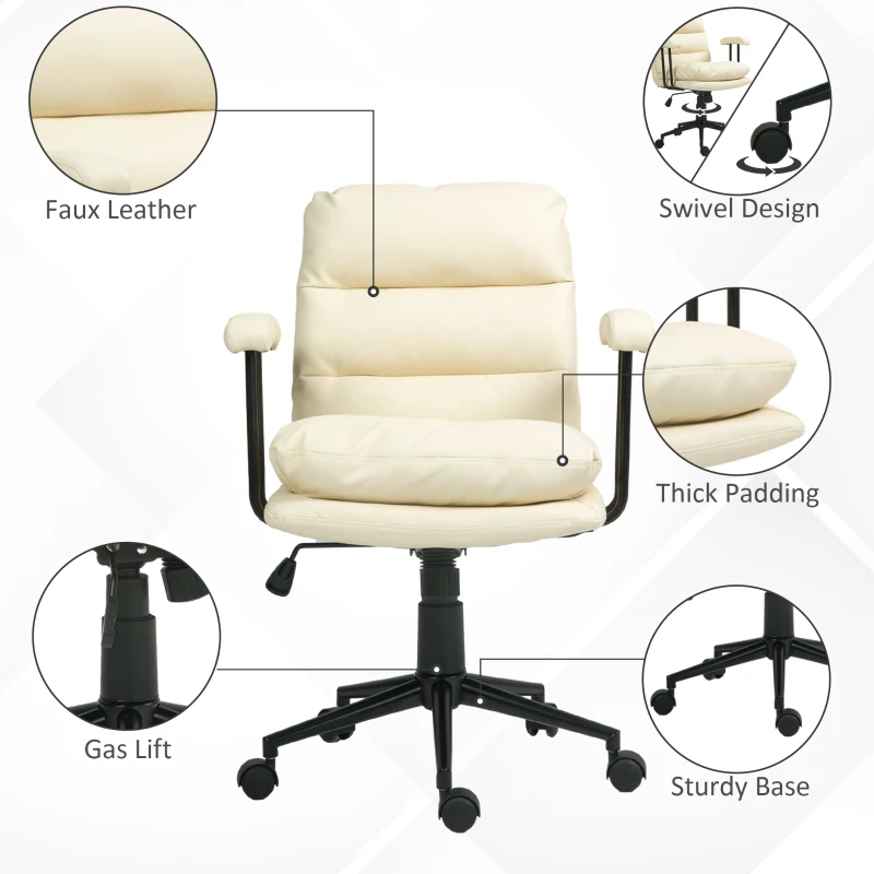 HOMCOM Home Office Chair, PU Leather Computer Desk Chair, Swivel Task Chair with Adjustable Height, Beige