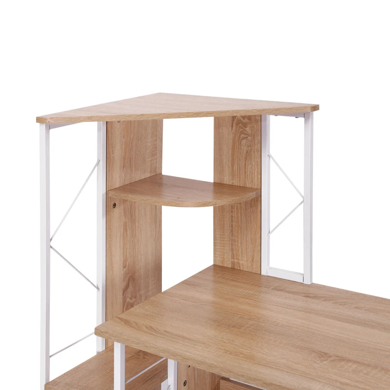 HOMCOM 52" Modern Computer Desk with Storage Shelves and Drawers, Home Office Desk, Study Workstation with CPU Stand, Oak