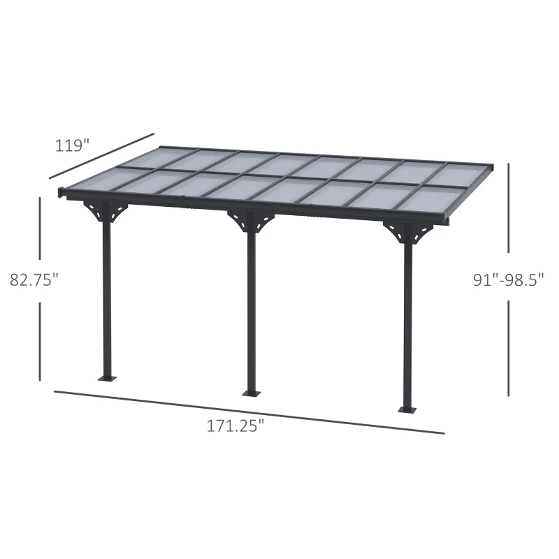 Outsunny 14.5' x 10' Aluminum Polycarbonate Pergola with UV Blocking for Outdoor Wall-Mounted Use, Family Shade, Gray