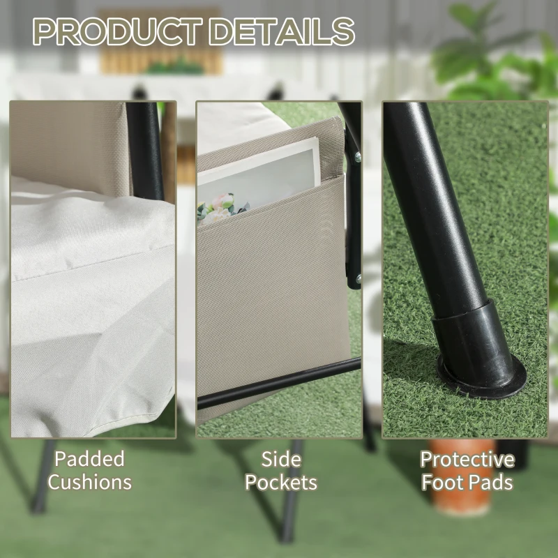 Outsunny 1-Seat Outdoor Porch Swing Patio Swing with Adjustable Canopy, Removable Seat and Back Cushion for Garden, Poolside