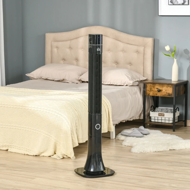 HOMCOM 47.25" Oscillating Tower Fan Cooling for Bedroom with 3 Speeds, Floor Fan with 12h Timer, LED Display, and Remote Control, Black