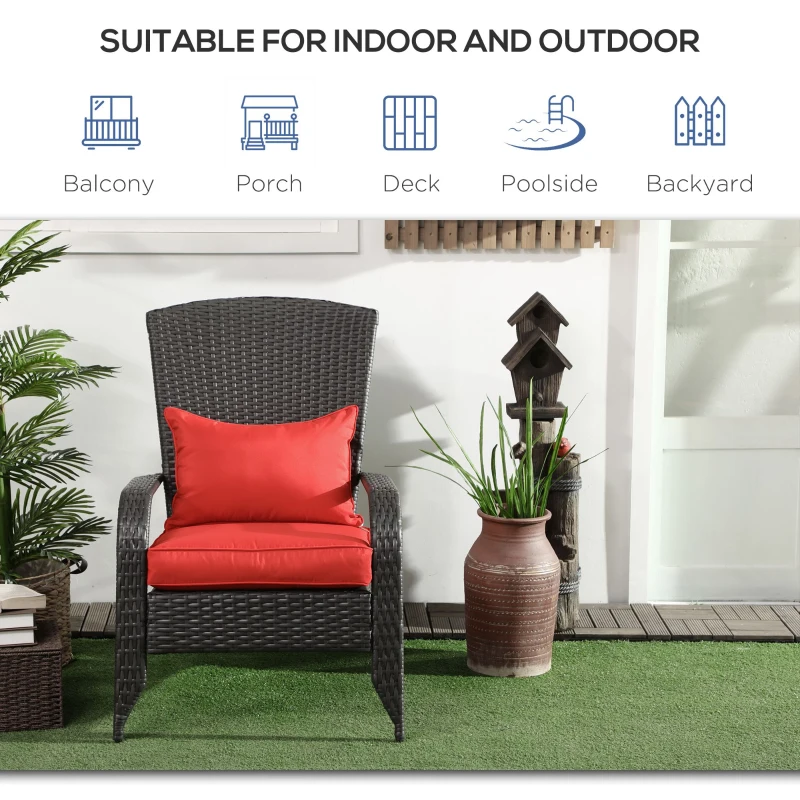 Outsunny Patio Wicker Adirondack Chair, Outdoor Rattan Muskoka Chair with Cushions for Patio, Garden, Backyard, Red