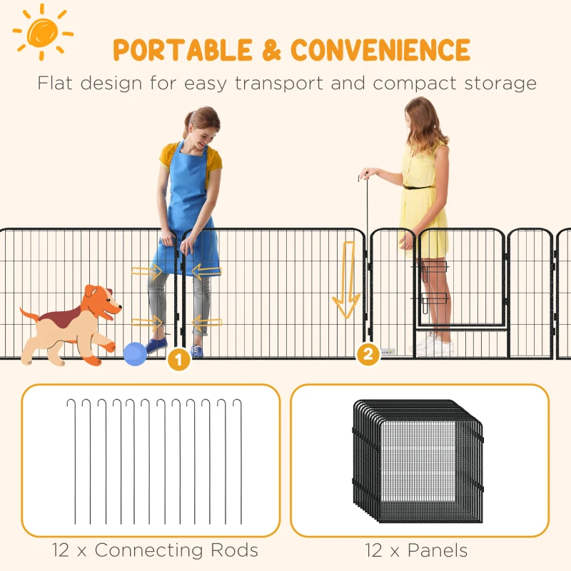 PawHut Dog Pen with Gate, 12 Panels Puppy Playpen, Dog Fence, 31.5"H