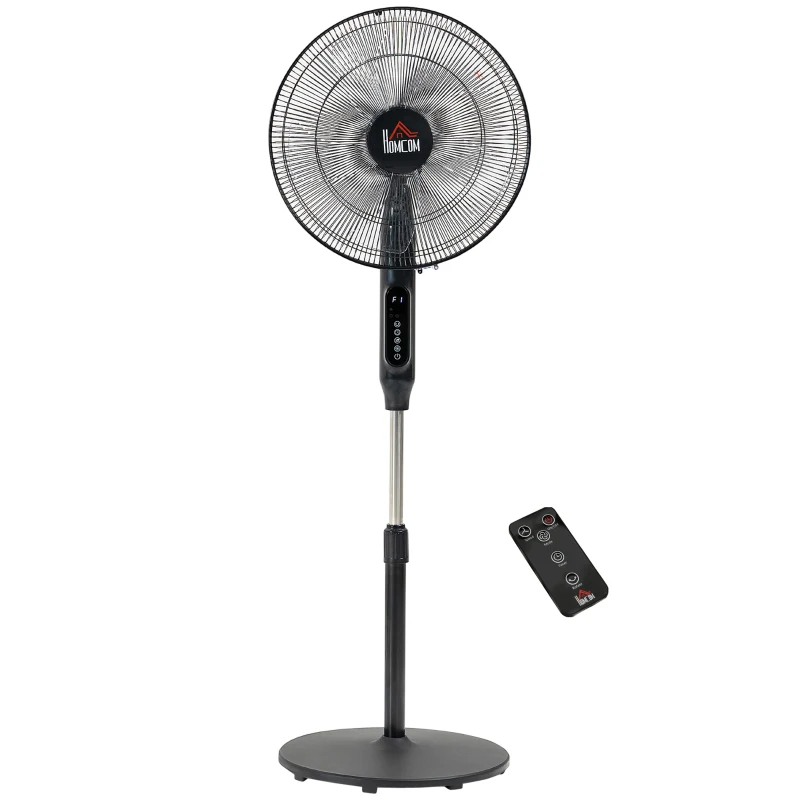 HOMCOM Standing Floor Fan with Remote Control, Stand Up Cooling Fan, Tall Pedestal Electric Fan for Bedroom, Black