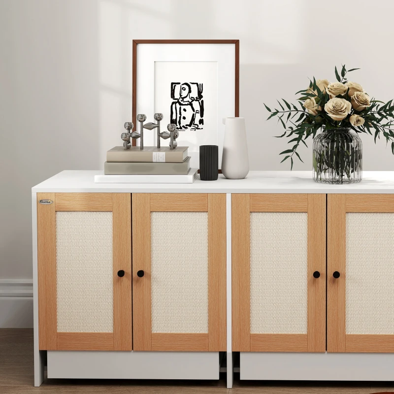 PawHut Cat Litter Box Enclosure w/ 2 Cabinets, Scratching Mats, Pull-Out Trays, Hidden Litter Box for 2 Cats, White