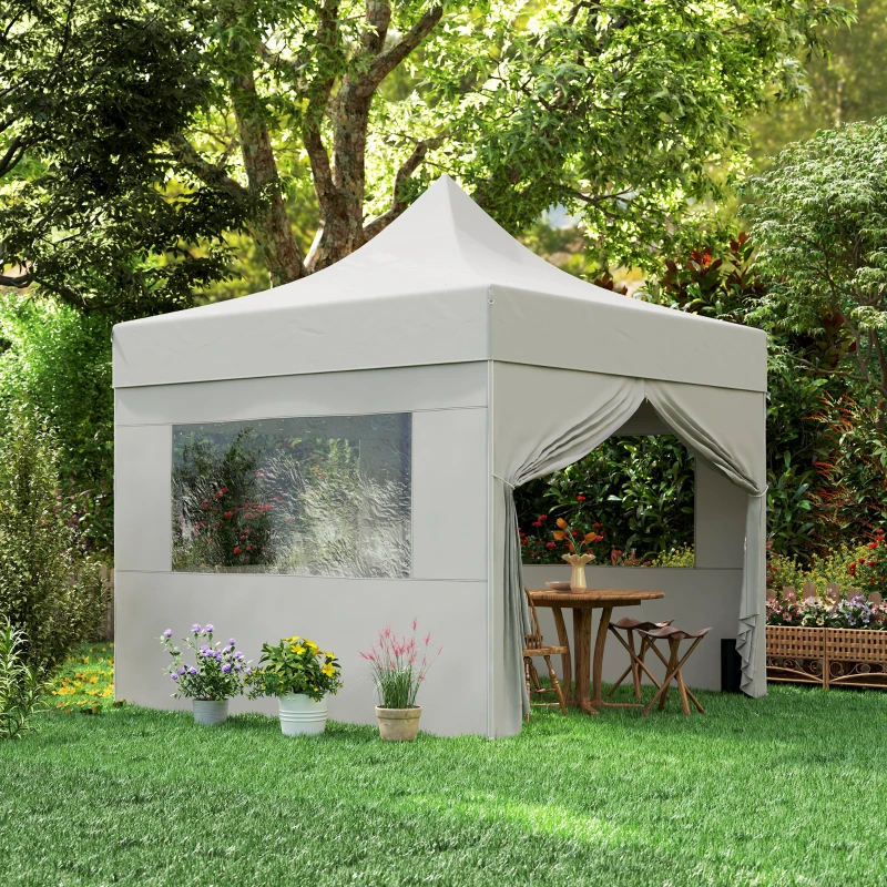 Outsunny 10' x 10' Pop Up Canopy Tent with Sidewalls, Instant Sun Shelter, Height Adjustable, with Wheeled Bag and Sand Bags