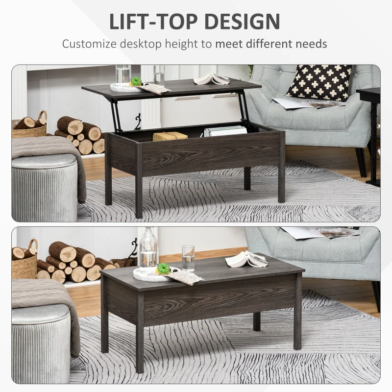 HOMCOM 39" Modern Lift Top Coffee Table with Hidden Storage Compartment, Center Table for Living Room, Grey