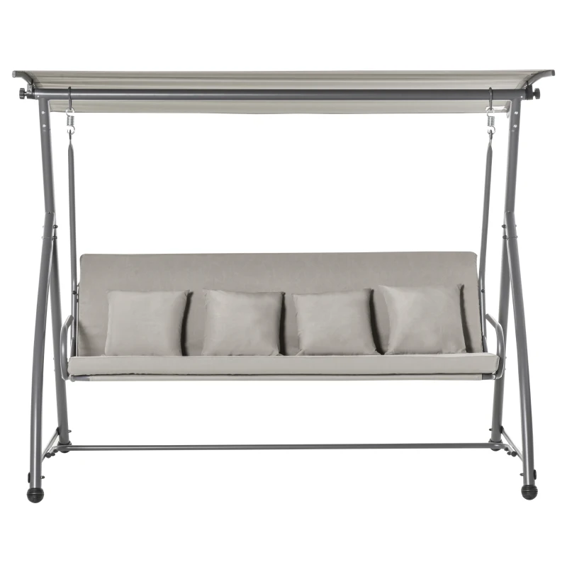Outsunny Patio Swing Chair, 3 Person Convertible Hammock, Outdoor Swing Lounge Bed, Cushioned with Tilt Canopy, Light Grey