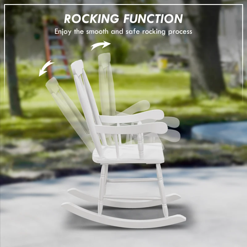 Outsunny Porch Rocker Chair, 350 lbs. Wooden Outdoor Rocking Chair with High Back for Garden, Patio, Balcony, White