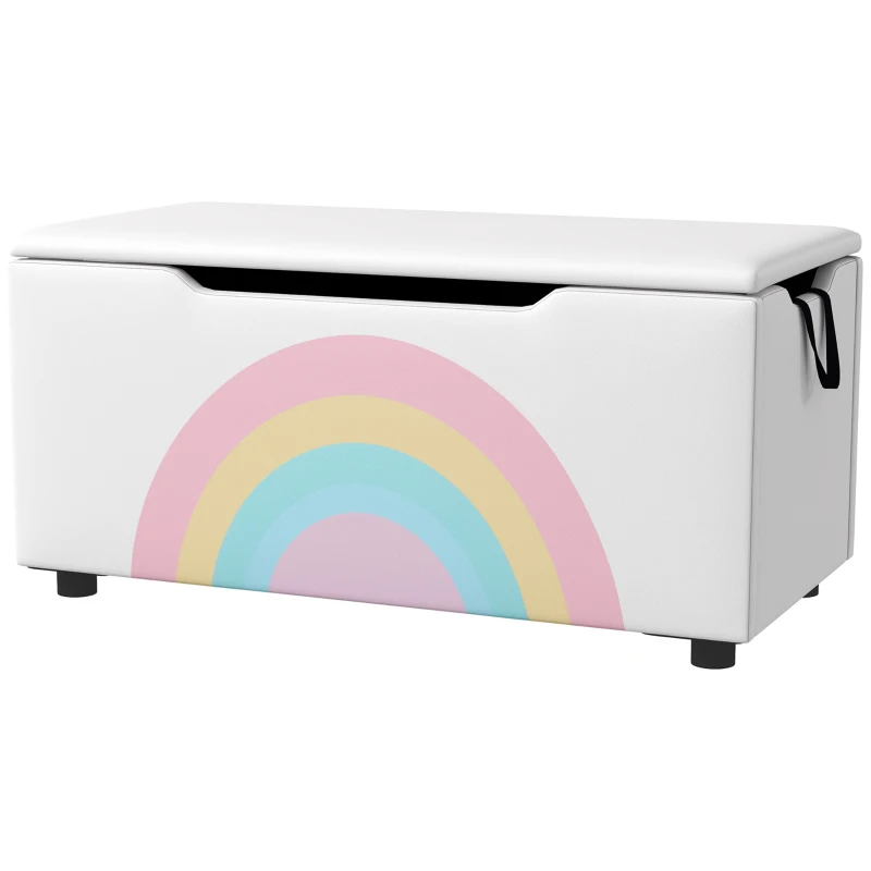 Qaba Toy Chest, Kids Toy Bench Box, Lightweight Storage Bench with Lid and Side Handles, for Nursery Room Playroom Bedroom, Gift for 3-8 Years Old, White