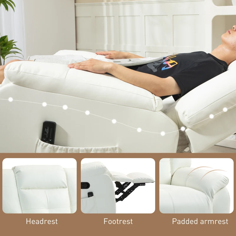 HOMCOM 8-Point Vibration Massage Recliner Chair, PU Leather Manual Reclining Sofa, Swivel Nursery Rocking Chair with Remote Control, Side Pockets, for Living Room, Cream White