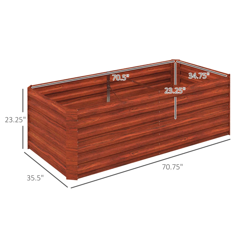 Outsunny Galvanized Raised Garden Bed, Steel Outdoor Planters with Reinforced Rods, 71" x 36" x 23", Dark Brown