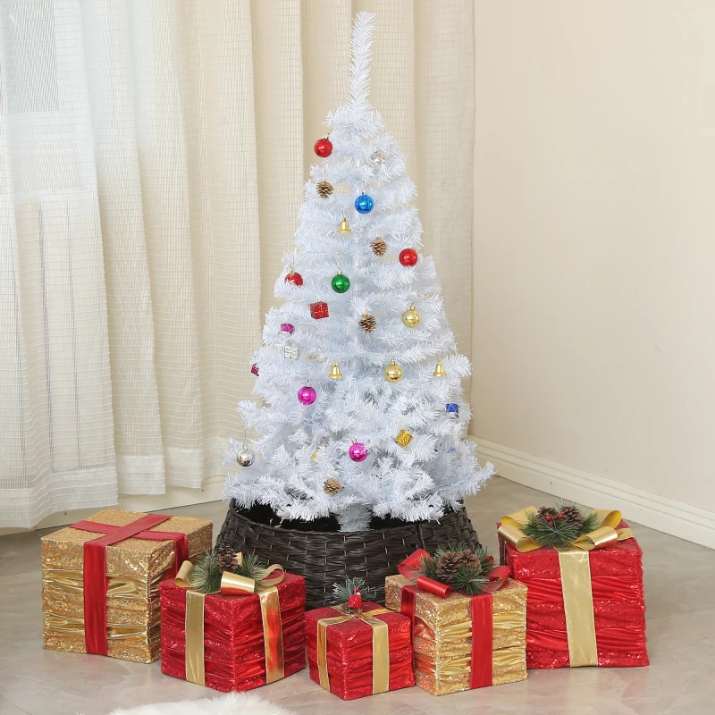 HOMCOM 4ft Decorated Christmas Tree, Artificial Christmas Tree with Ornaments for Holidays, Party, White