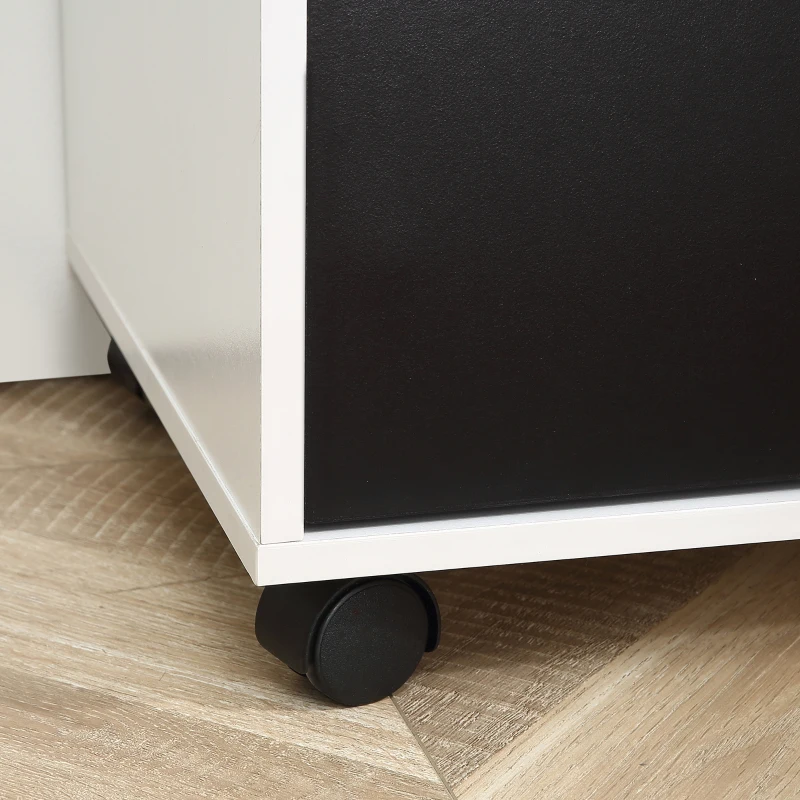 HOMCOM Lateral Filing Cabinet with Lockable Drawer and Open Storage Shelf for Hanging Legal, Letter Sized Files, Mobile Printer Stand for Home Office, Black and White