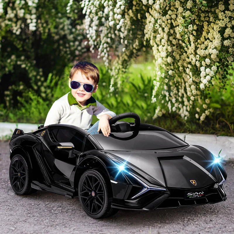 Aosom 12V Lamborghini SIAN Licensed Electric Car for kids with Remote Control, Horn, Music, & Headlights, Black