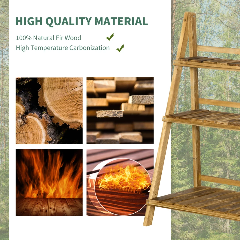 Outsunny 3-Tier Folding Plant Stand, 32'' x 15'' Wooden Indoor Plant Shelf Display Stand, for Corner Balcony Garden Patio