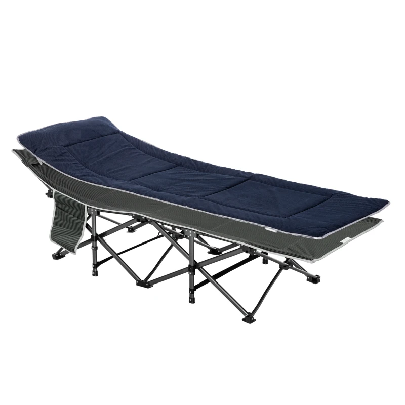Outsunny Folding Camping Cot with Mattress & Pillow, Double Layer Oxford Heavy Duty Sleeping Cot with Carry Bag Grey and Blue
